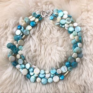 Dyed Blue and White Coin Pearls Necklace